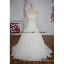 Factory Price Strapless Beading Lace Ivory Wedding Dress L1293